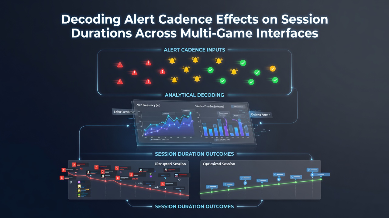 Diagram showing alert cadence patterns and their influence on user session lengths in multi-game environments