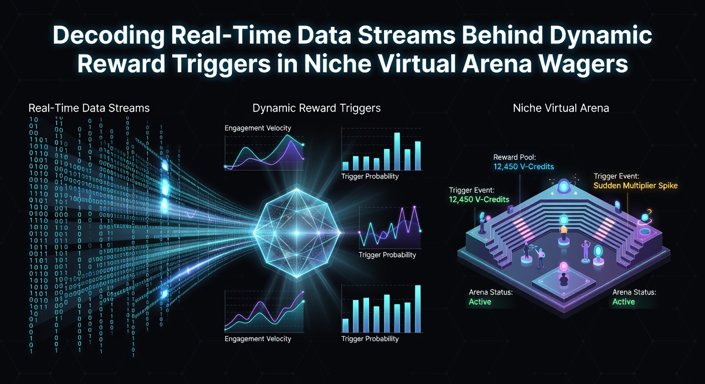 Visualization of real-time data streams processing in virtual arena wagering platforms showing live event feeds and reward calculations