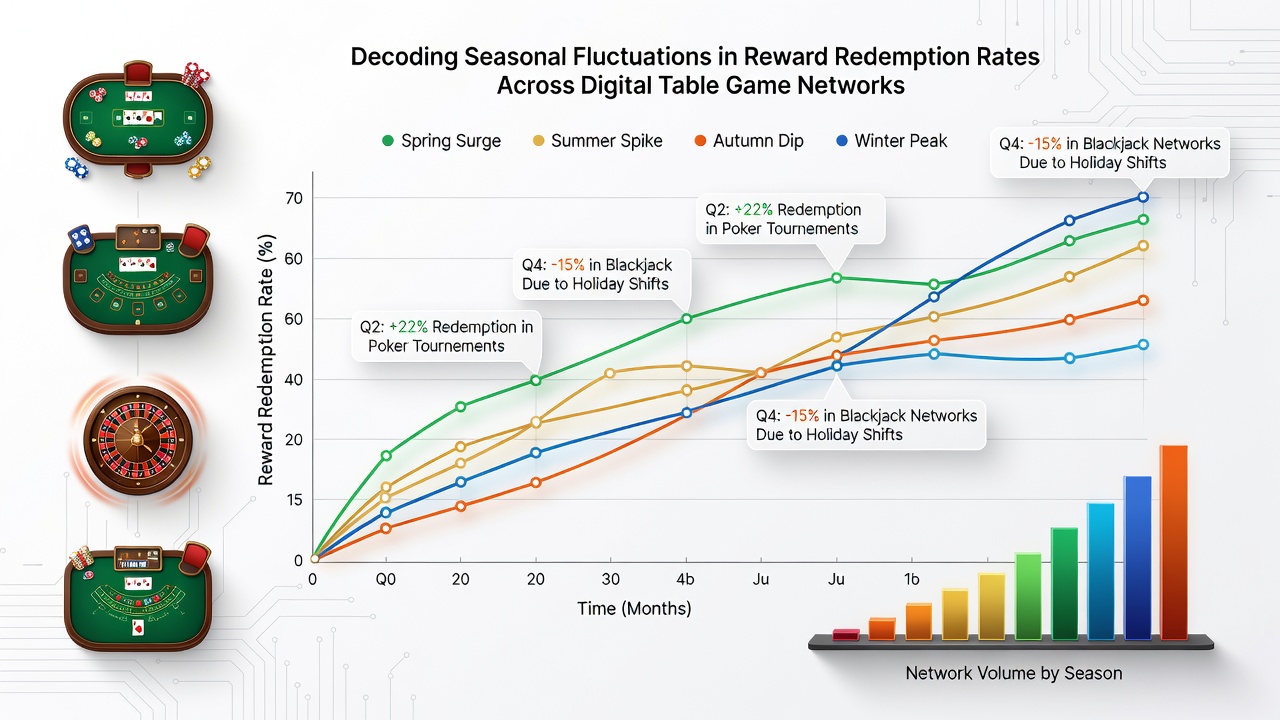 Heatmap illustrating geographic variations in digital table game reward redemptions during summer versus winter months