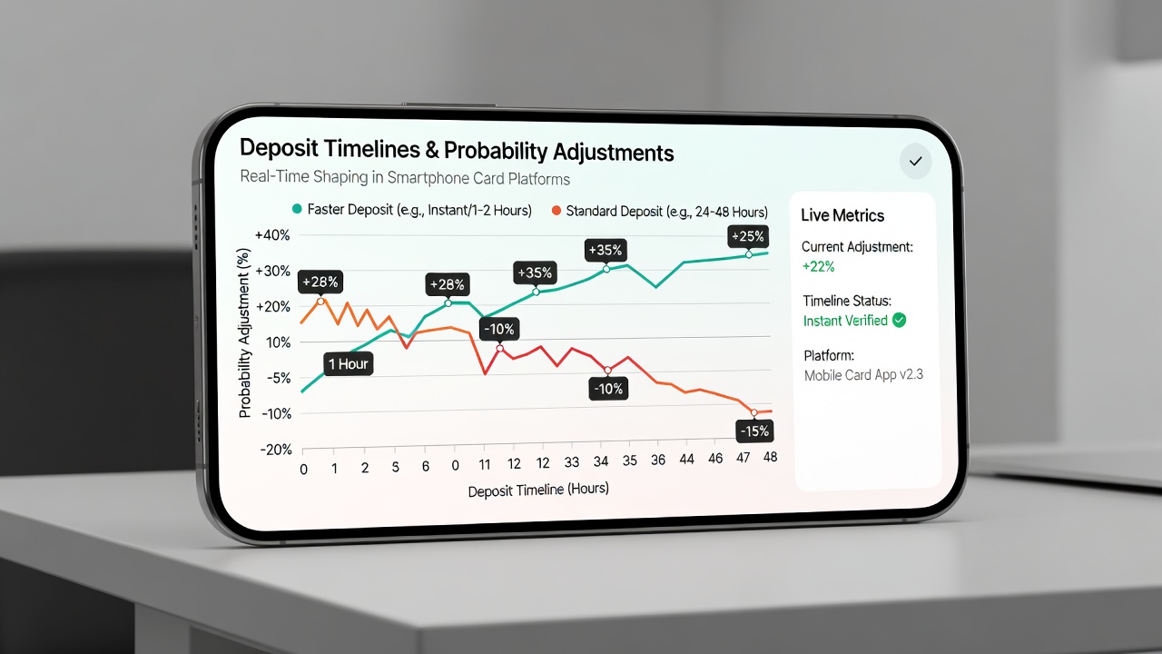 Data visualization of deposit timelines impacting real-time probability curves on mobile card platforms