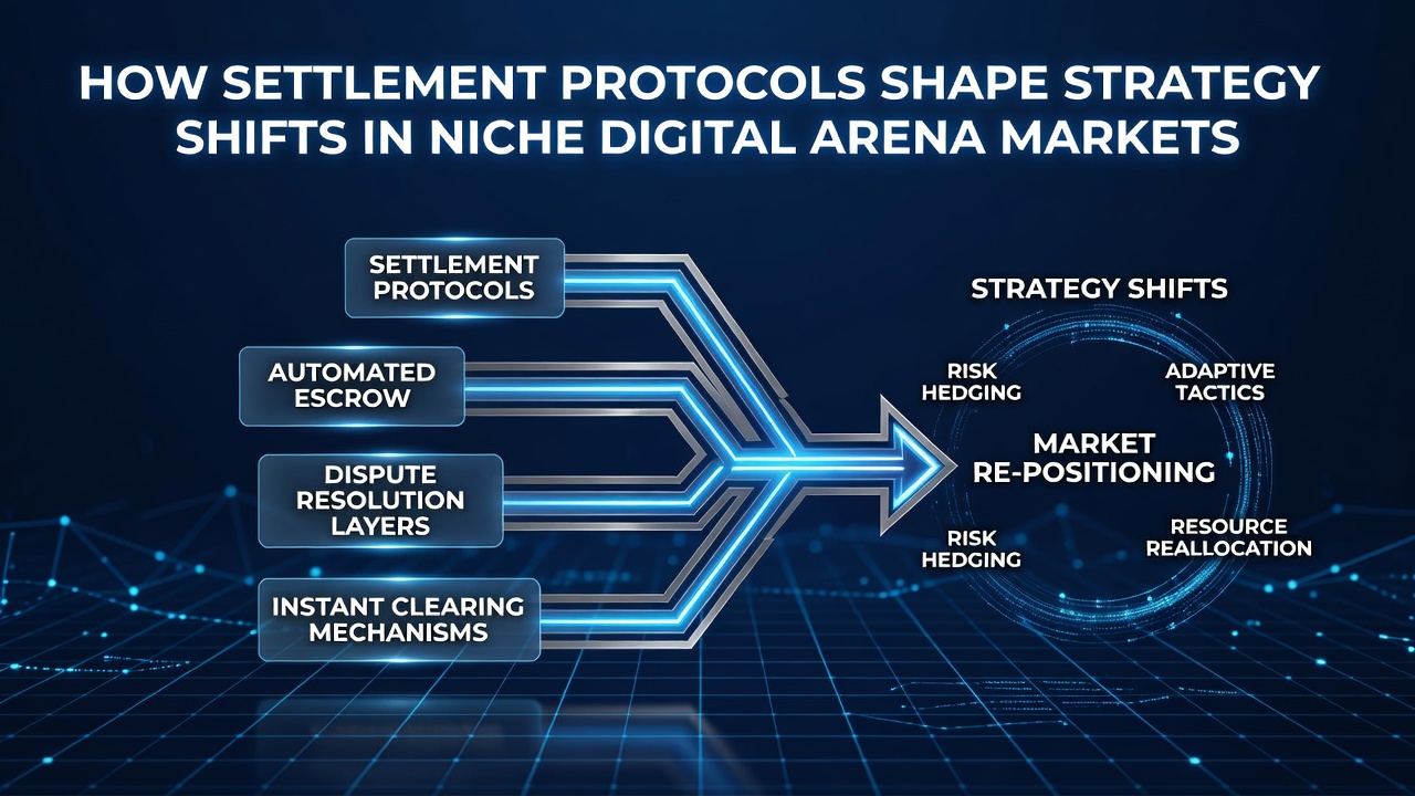 Digital arena interface showing settlement protocol indicators and real-time market adjustments in niche competitive environments