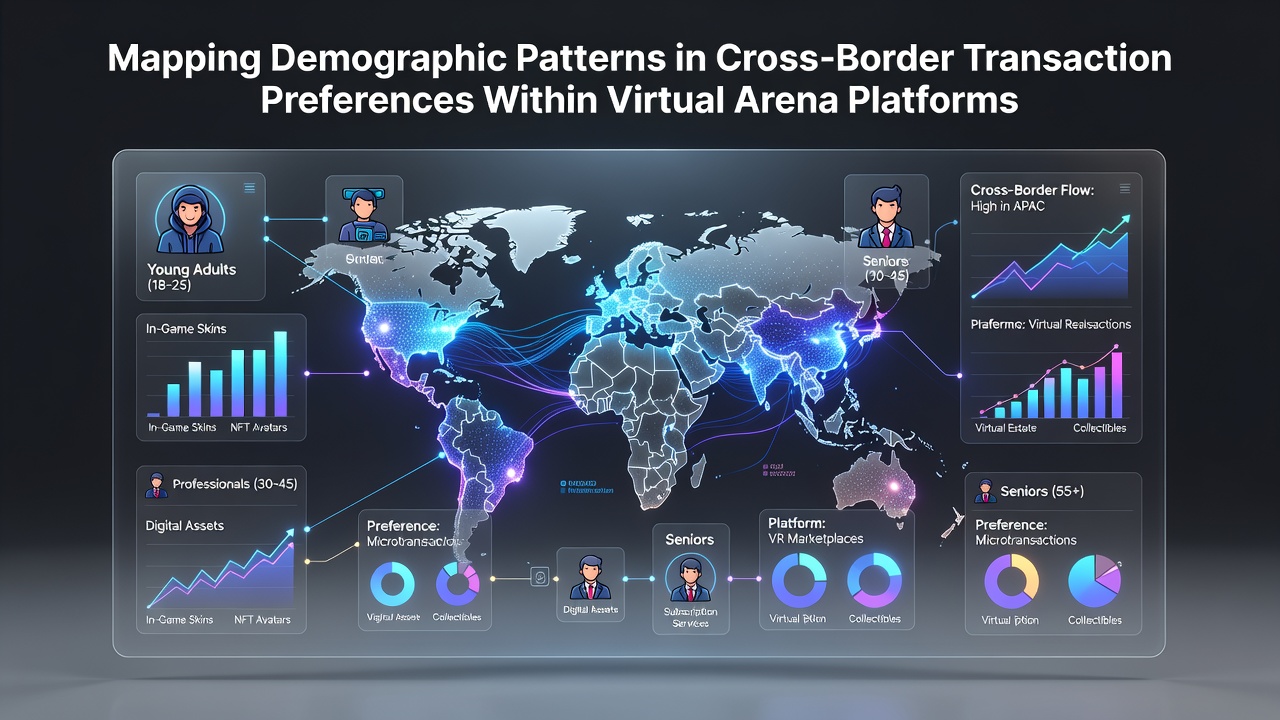 Visualization of global demographic data streams flowing through virtual arena transaction networks in mid-2026
