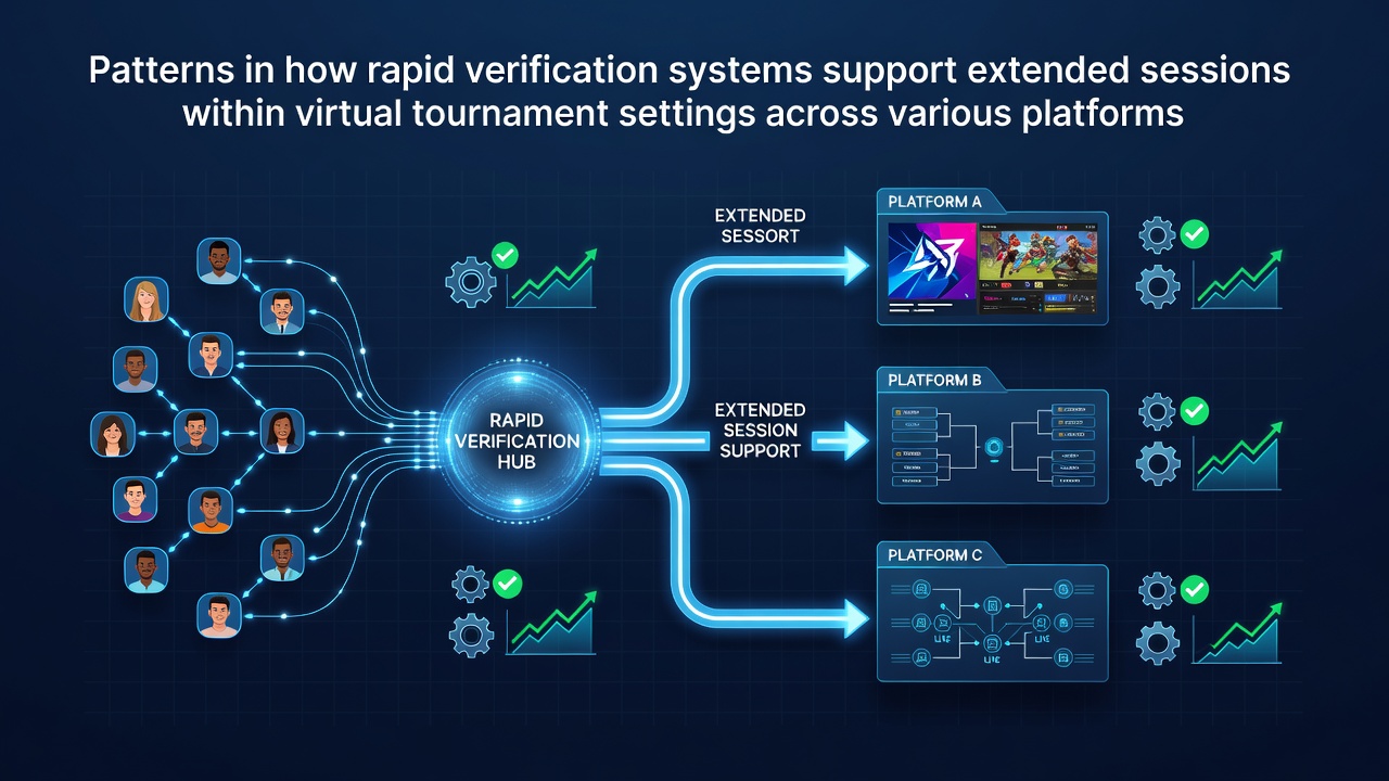 Rapid verification interfaces displayed on multiple tournament platform screens showing seamless login flows