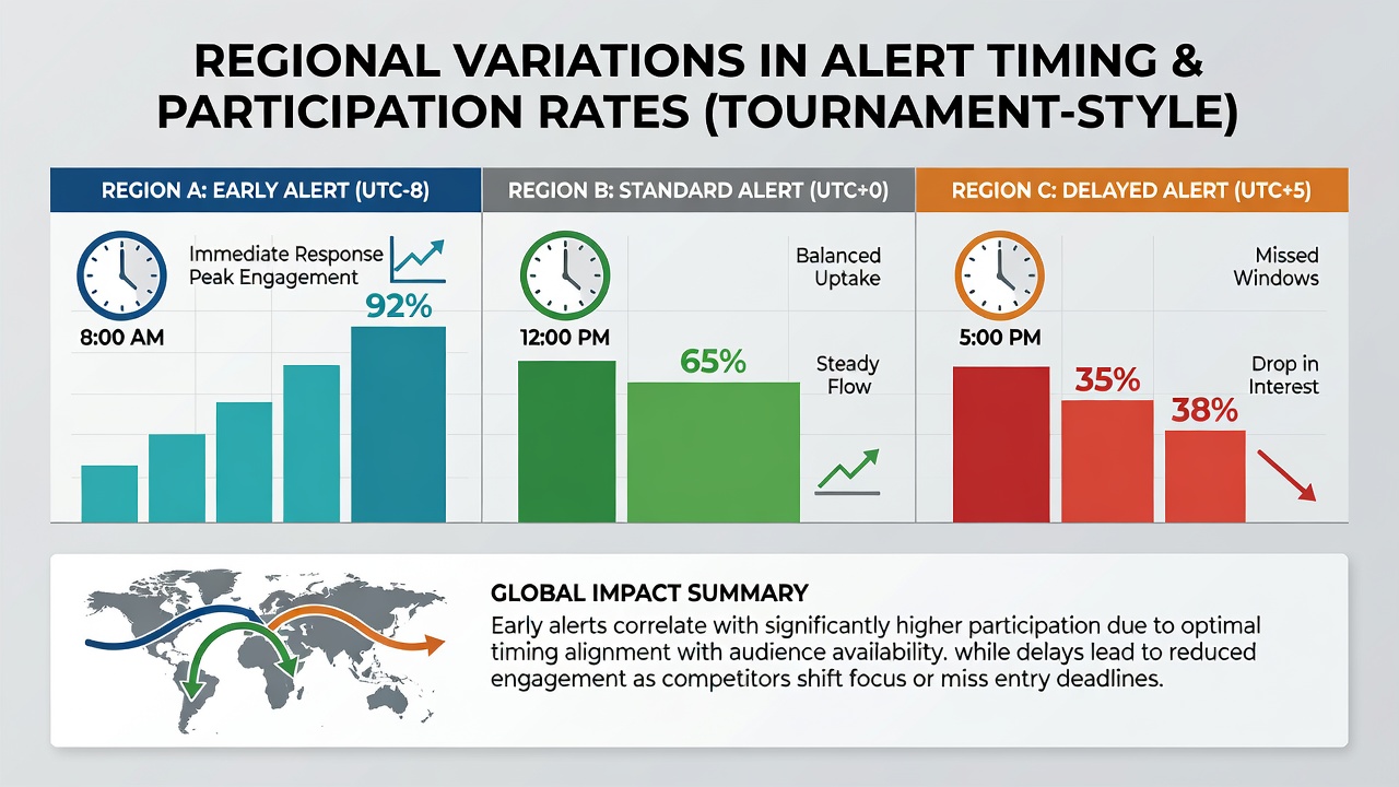 Chart displaying participation rate fluctuations based on regional alert timing in wagering tournaments